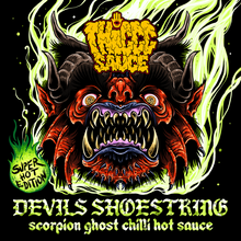 Load image into Gallery viewer, DEVILS SHOESTRING Scorpion Ghost Chilli Hot Sauce *SUPER HOT EDITION*