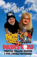 Load image into Gallery viewer, PAINS WORLD Fruited Yellow Reaper, 7 Pot, Fatalii Hot Sauce (Lou's Brews Collab)