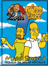 Load image into Gallery viewer, MARG SIMPSON Charred Jalapeno &amp; Tequila Hot Sauce (Lous Brews Collab)*WHOLESALE*
